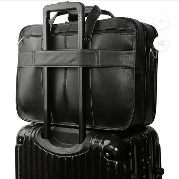 MODERN 18"TRAVEL LAPTOP BRIEFCASE FULL GRAIN LEATHER MESSENGER BAG - Picture 7 of 7